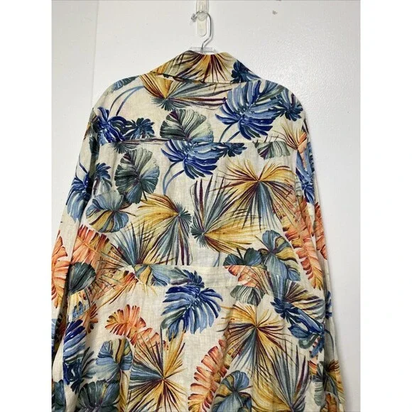 Chico’s Dress Hawaiian Floral Size 3 16/18 Linen Snap Up Pocket Drawstring Slits - Picture 14 of 16